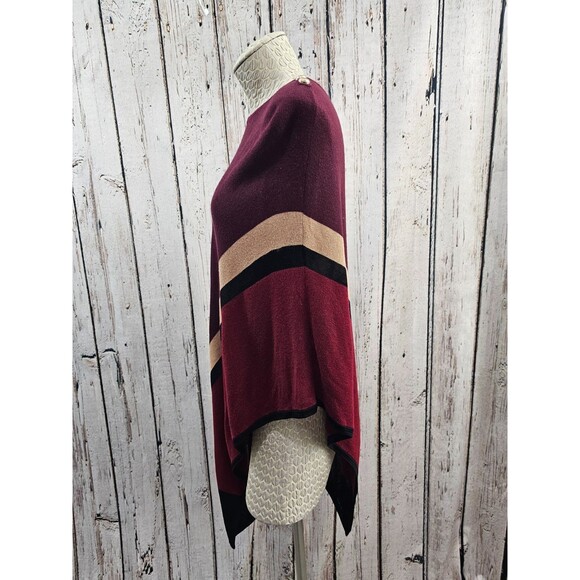 WHBM M Burgundy Colorblock Poncho Sweater Cape Wrap Fall winter‎ Layering EUC - Picture 7 of 11